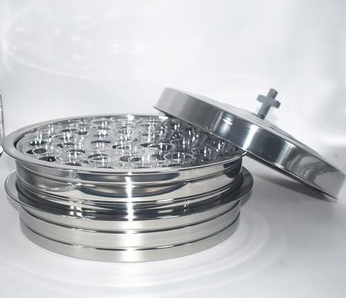 SruiSwei Polished Stainless Steel 2 Communion Cup Trays with Cover for Church Service,Stackable 2 Communion Holy Serving Trays with Cover,Church CommunionTrays Serving Ware Sets - Image 4
