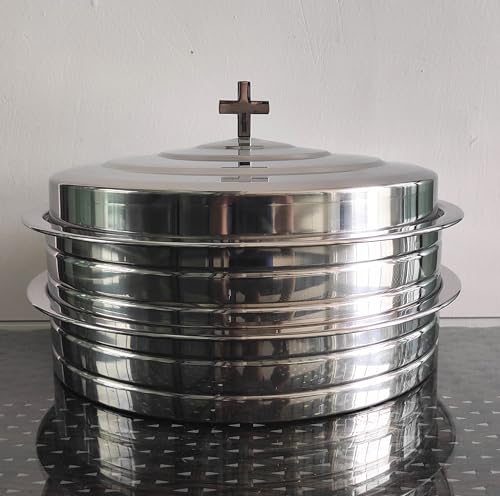 SruiSwei Polished Stainless Steel 2 Communion Cup Trays with Cover for Church Service,Stackable 2 Communion Holy Serving Trays with Cover,Church CommunionTrays Serving Ware Sets - Image 3
