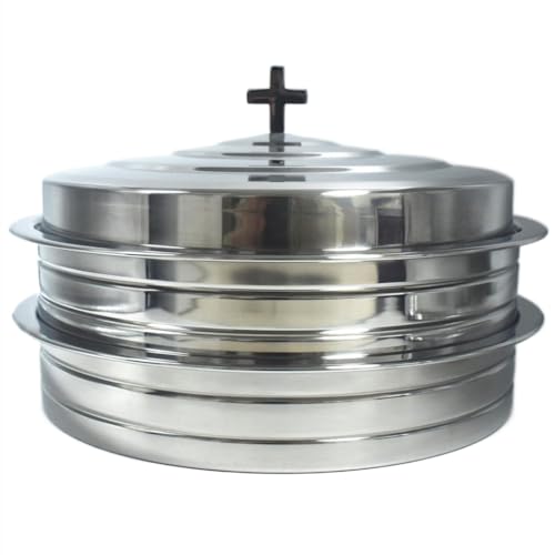 SruiSwei Polished Stainless Steel 2 Communion Cup Trays with Cover for Church Service,Stackable 2 Communion Holy Serving Trays with Cover,Church CommunionTrays Serving Ware Sets - Image 1