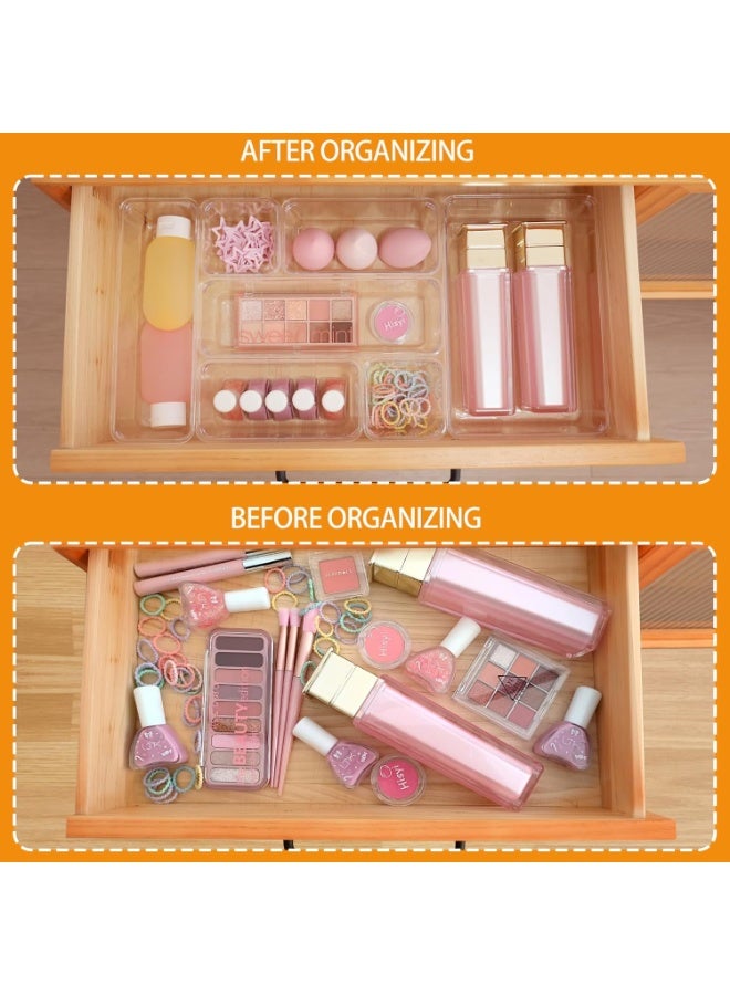 Walpck 25 PCS Clear Plastic Drawer Organizer Set, 4 Sizes Desk Drawer Divider Organizers and Storage Bins for Makeup, Jewelry, Gadgets for Kitchen, Bedroom, Bathroom, Office - Image 3