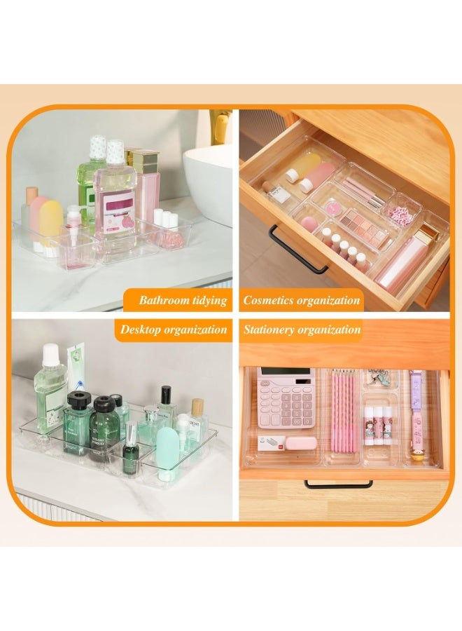 Walpck 25 PCS Clear Plastic Drawer Organizer Set, 4 Sizes Desk Drawer Divider Organizers and Storage Bins for Makeup, Jewelry, Gadgets for Kitchen, Bedroom, Bathroom, Office - Image 2