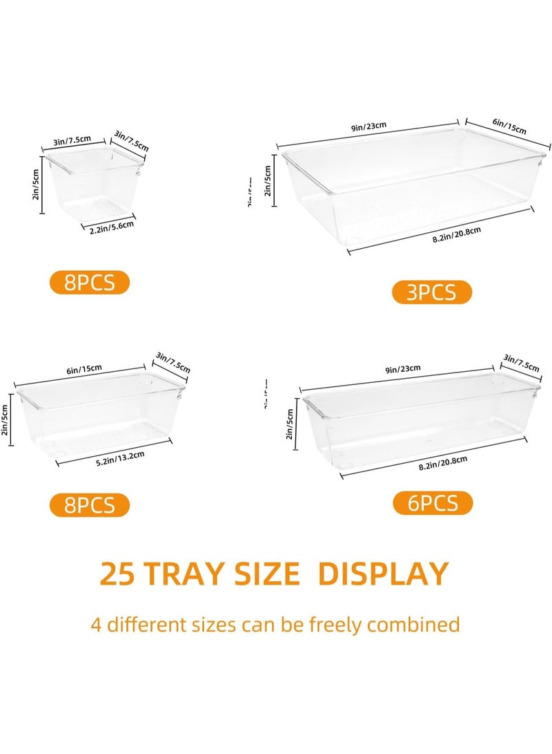 Walpck 25 PCS Clear Plastic Drawer Organizer Set, 4 Sizes Desk Drawer Divider Organizers and Storage Bins for Makeup, Jewelry, Gadgets for Kitchen, Bedroom, Bathroom, Office - Image 4