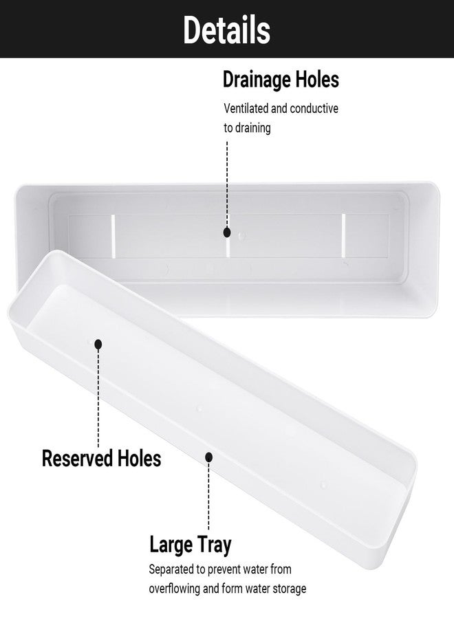 GREANER Herb Planter with Tray, Greaner 1 Pack 12x3.8 Inch Rectangle Window Box White, Indoor Succulent Flowers Plastic Pot for Windowsill, Garden, Balcony, Office Outdoor - Image 3
