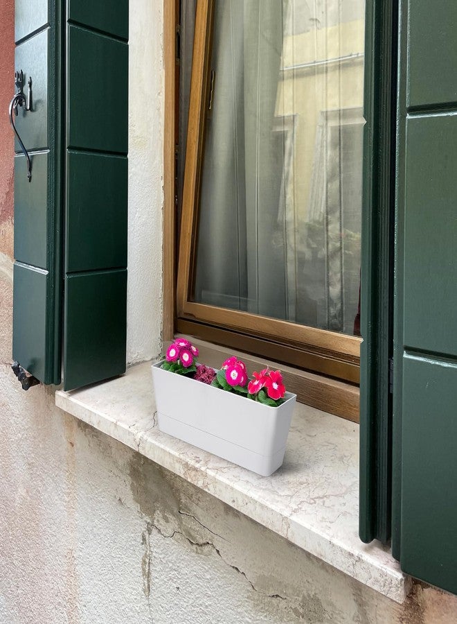 GREANER Herb Planter with Tray, Greaner 1 Pack 12x3.8 Inch Rectangle Window Box White, Indoor Succulent Flowers Plastic Pot for Windowsill, Garden, Balcony, Office Outdoor - Image 4