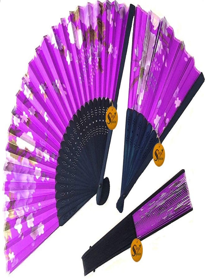 Sage Square Floral Handheld Folding Chinese Fan Vintage Era Touch, Fabric Folding Fan for Wedding Dancing Party, Decoration,Birthday Party, Photo Booth (Purple) - Image 3