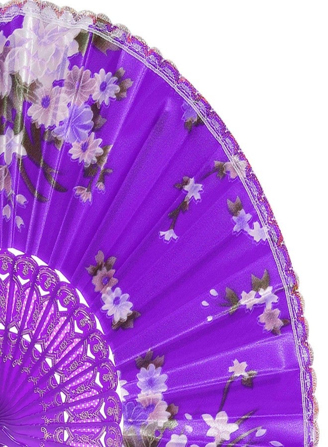 Sage Square Floral Handheld Folding Chinese Fan Vintage Era Touch, Fabric Folding Fan for Wedding Dancing Party, Decoration,Birthday Party, Photo Booth (Purple) - Image 5