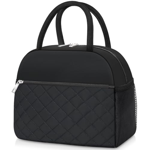 KUBYA Lunch Bag Lunch Box for Women Men Insulated Reusable Large Lunch Tote Bag Adult Leakproof Simple Cooler Bag for Office Work Picnic Beach or Travel, Black - Image 1
