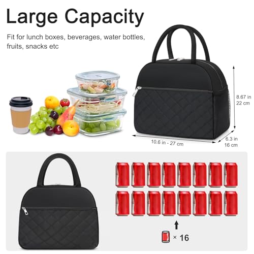 KUBYA Lunch Bag Lunch Box for Women Men Insulated Reusable Large Lunch Tote Bag Adult Leakproof Simple Cooler Bag for Office Work Picnic Beach or Travel, Black - Image 2