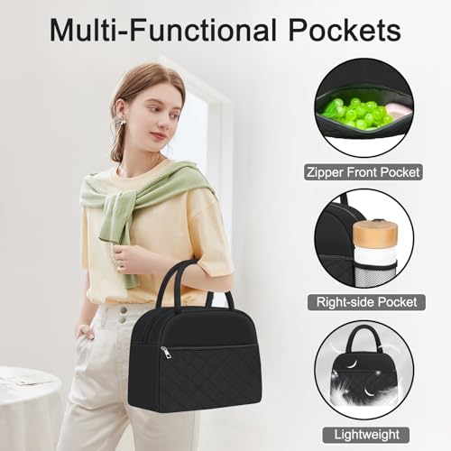 KUBYA Lunch Bag Lunch Box for Women Men Insulated Reusable Large Lunch Tote Bag Adult Leakproof Simple Cooler Bag for Office Work Picnic Beach or Travel, Black - Image 3