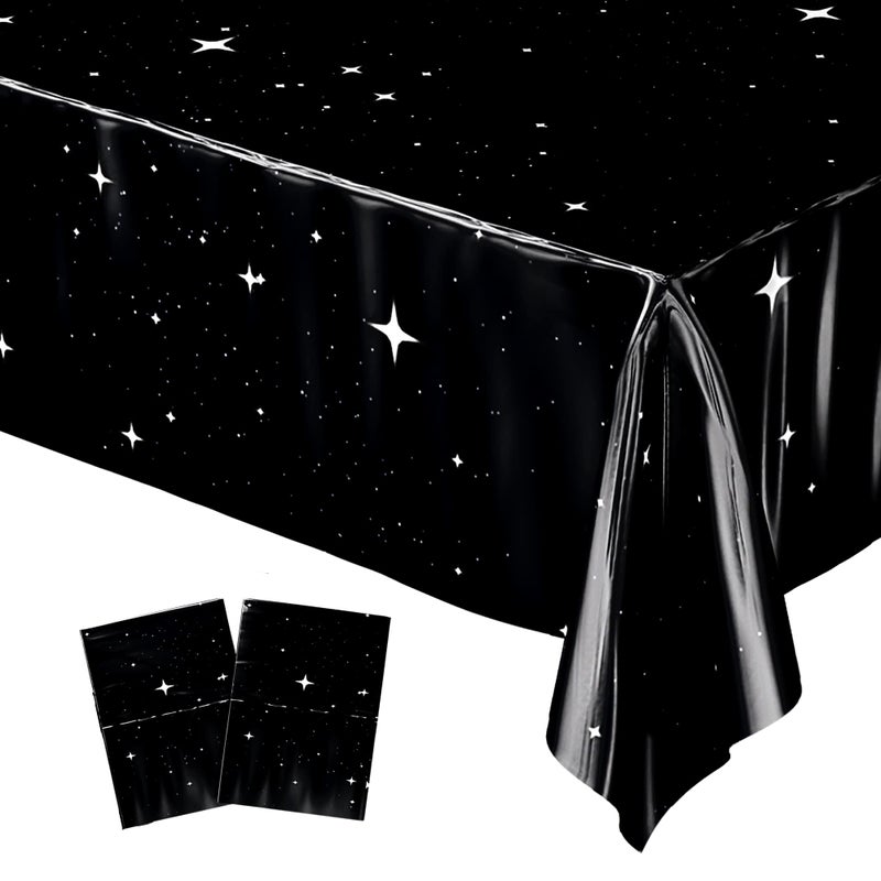 Blue Orchards Space Party Table Covers (Pack of 2) - 54"x108" XL - Space Theme Party Supplies, Stars Birthday Party, Galaxy Tablecloth Plastic, Outer Space Table Cover, Night Sky Tablecloth - Image 1