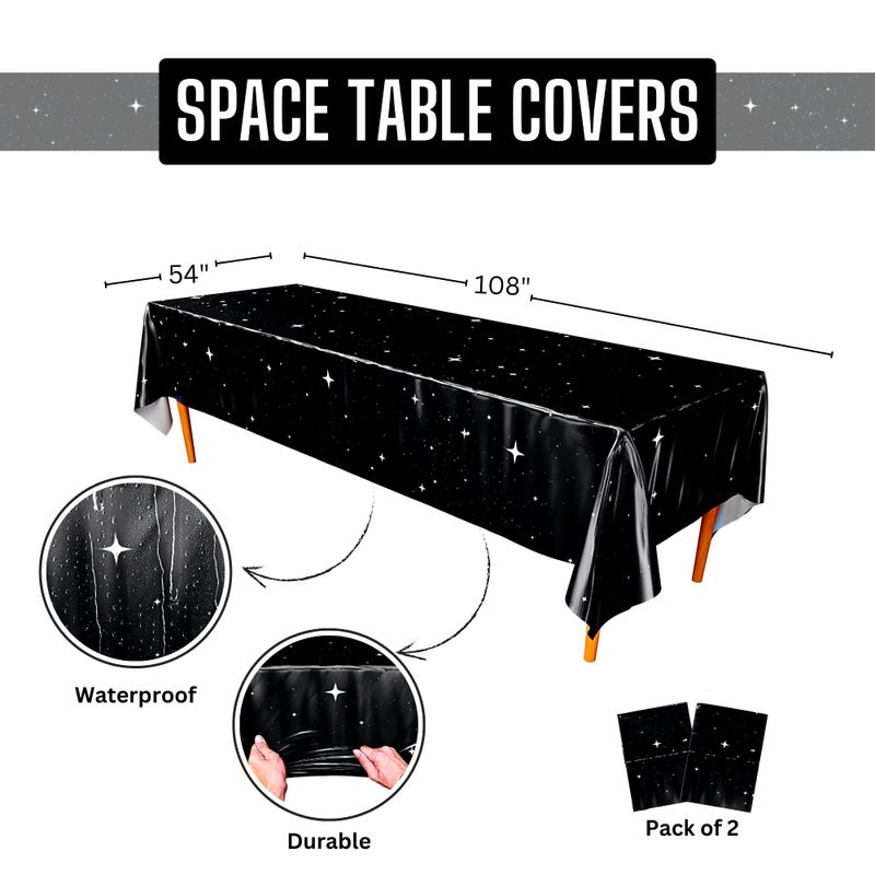 Blue Orchards Space Party Table Covers (Pack of 2) - 54"x108" XL - Space Theme Party Supplies, Stars Birthday Party, Galaxy Tablecloth Plastic, Outer Space Table Cover, Night Sky Tablecloth - Image 2