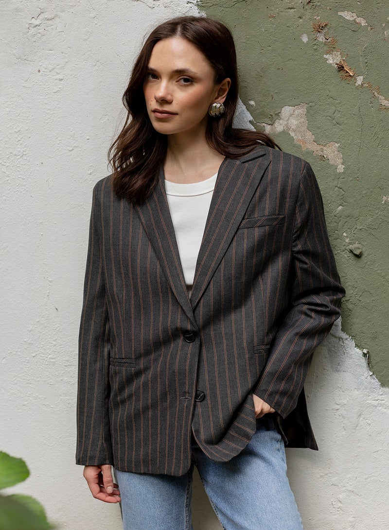 trendyol Striped Oversize Blazer Jacket Twoaw26Bc00024 - Image 1