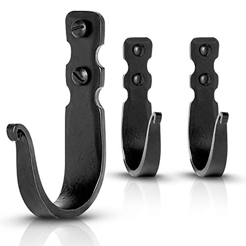 Stur-De Decorative Hooks for Wall - Metal Wall Hooks for Hanging Coats, Hats & Bags, Rustic Towel Hooks for Bathrooms or Kitchen - Wrought Iron Farmhouse Hangers - Pack of 3, Black - 3.3x2x0.8 Inches - Image 1