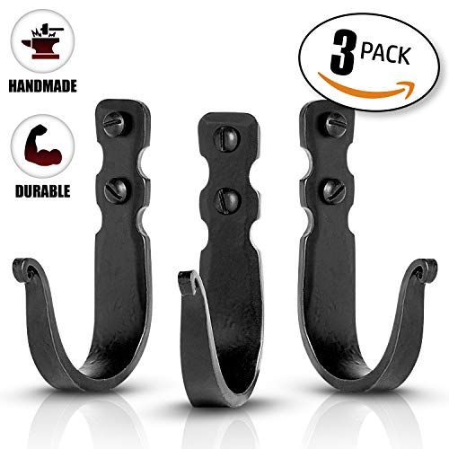 Stur-De Decorative Hooks for Wall - Metal Wall Hooks for Hanging Coats, Hats & Bags, Rustic Towel Hooks for Bathrooms or Kitchen - Wrought Iron Farmhouse Hangers - Pack of 3, Black - 3.3x2x0.8 Inches - Image 2
