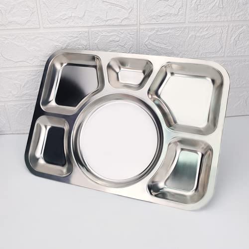 Hacaroa 4 Pack Stainless Steel Divided Dinner Plates  15x10.6 Inches Snack Serving Plate with 6 Compartment  Metal Food Trays for Adults  Diet Food Portion Control  Picky Eaters - Image 3
