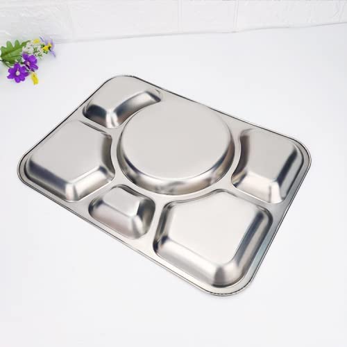 Hacaroa 4 Pack Stainless Steel Divided Dinner Plates  15x10.6 Inches Snack Serving Plate with 6 Compartment  Metal Food Trays for Adults  Diet Food Portion Control  Picky Eaters - Image 4