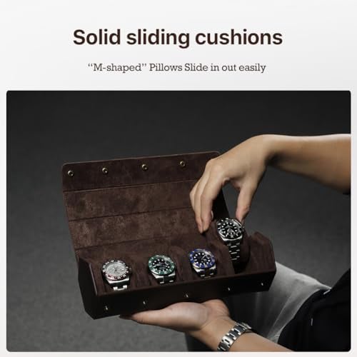 CONTACTS Watch Travel Case Leather Watch Box 4 Slot Hexagon Watches Roll for Men Watch Storage Organizer Watch Holder (for 4 Pcs Watch) - Image 3