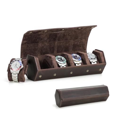 CONTACTS Watch Travel Case Leather Watch Box 4 Slot Hexagon Watches Roll for Men Watch Storage Organizer Watch Holder (for 4 Pcs Watch) - Image 1