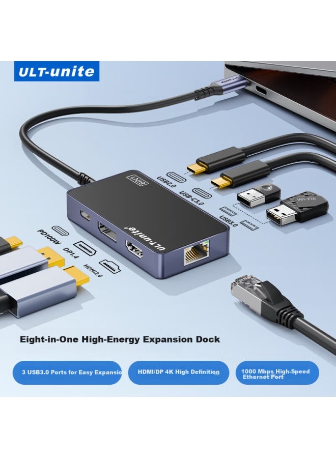 Ult-unite Type-c To Gigabit Ethernet Expansion Dock With Three Independent Displays, Usb-c To Hdmi/dp Converter, 4k Hd Universal Phone Tablet Laptop Expansion Dock, Eight-i - Image 1
