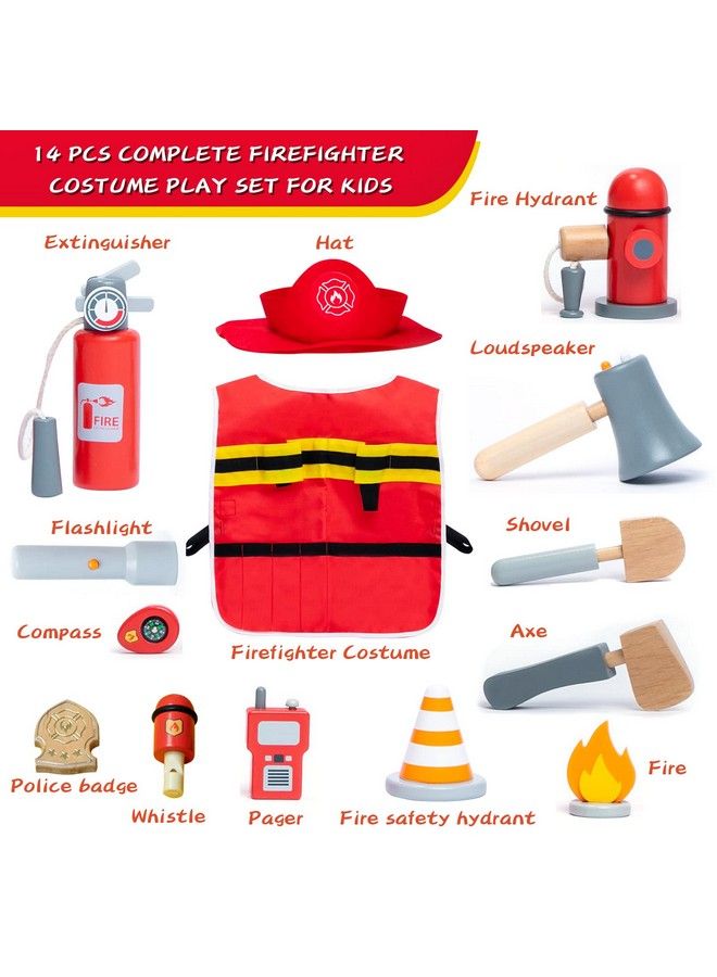 umu Firefighter Costume For Kids 14 Pcs Pretend Toy Wooden Fireman Role Play Firefighter Accessories With Fire Extinguisher And Hydrant Fireman Costume Kit For Kids 3 4 5+ Toddlers Boys & Girls - Image 4