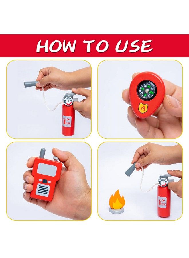umu Firefighter Costume For Kids 14 Pcs Pretend Toy Wooden Fireman Role Play Firefighter Accessories With Fire Extinguisher And Hydrant Fireman Costume Kit For Kids 3 4 5+ Toddlers Boys & Girls - Image 5
