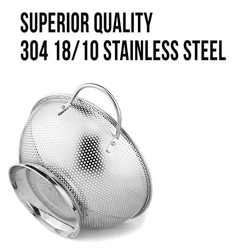 DLD Stainless Steel Micro-Perforated 5-Quart Colander - Professional Strainer with Heavy Duty Handles and Self-draining Solid Ring Base - Dishwasher Safe - Image 2