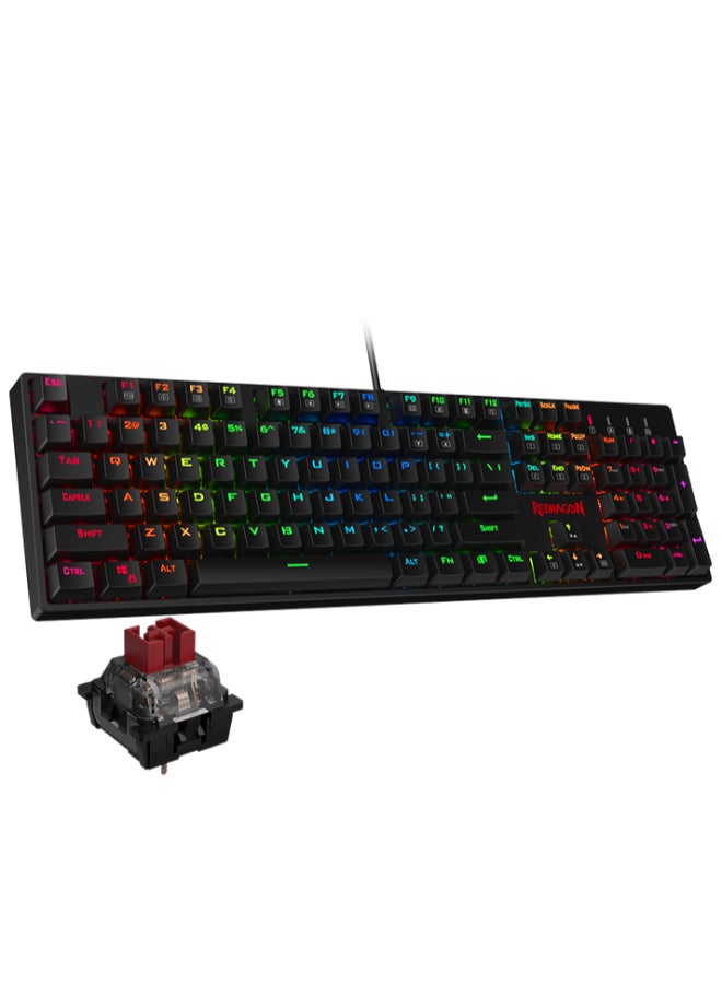 K582 SURARA RGB Mechanical Gaming Keyboard 104-Key Full Size, Hot-Swappable OUTEMU Red Linear Switches, 18 RGB Lighting Modes, Anti-Ghosting N-Key Rollover, Programmable Keys, Durable Wired USB Keyboard for Windows & Mac | Black