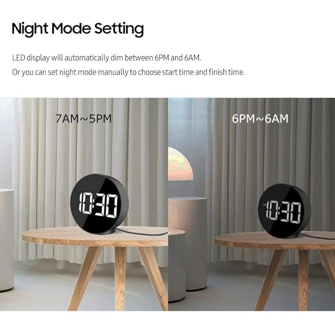 BLURISM Digital Alarm Clock for Bedrooms Battery Operated Desk Clock Back to School Digital Clock with Smart Night Light 1224H Display Snooze Function for Heavy Sleepers Kids Travel - Image 4