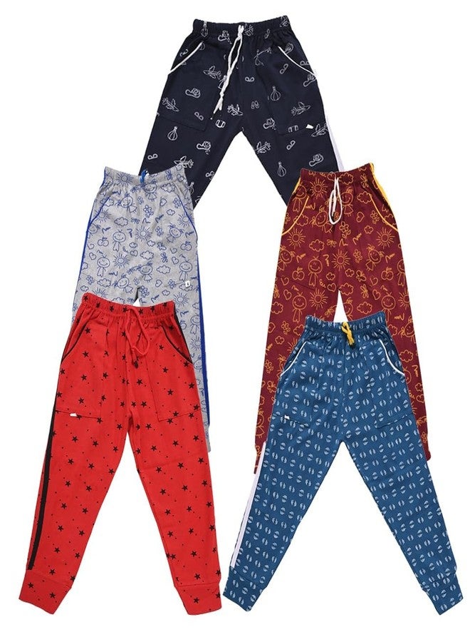SK WARDROBE Kids Boys & Girls Regular Fit Cotton Track Pants | Joggers | Pajamas & Sleepwear Bottoms & Lowers(Pack of 5) (in, Age, 4 Years, 5 Years, Regular, Standard, Multi Color) - Image 1