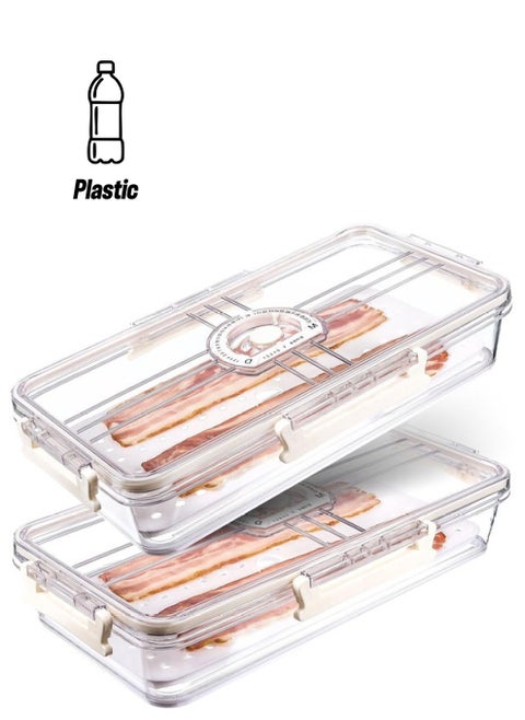 2 Pack Deli Meat Container with Lids for Refrigerator, Deli Meat Cheese Storage Container with Date Record, Deli Meat Tray Holder for Fridge, Food Saver Keeper with Drain Plate
