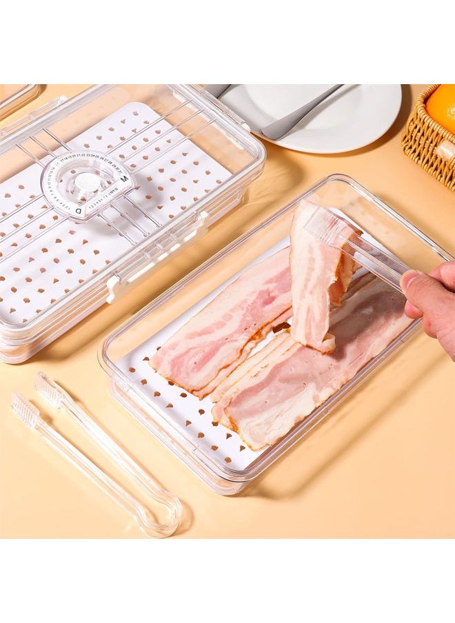Hihonor - 2 Pack Deli Meat Container with Lids for Refrigerator, Deli Meat Cheese Storage Container with Date Record, Deli Meat Tray Holder for Fridge, Food Saver Keeper with Drain Plate - Image 1