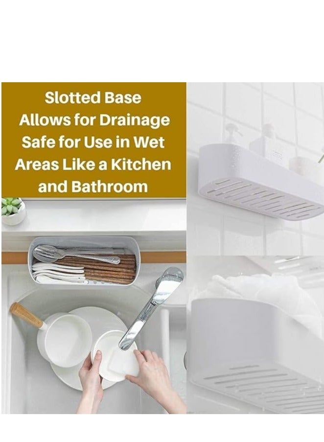 Adhesive Shower Caddy, Wall Mounted Bathroom Shelf Organizer Storage Rack, No Drilling Shower Shelf Bath Essentials Shampoo Holder, Shower Caddy for Shower Room, Bathroom, Kitchen, White - Image 5