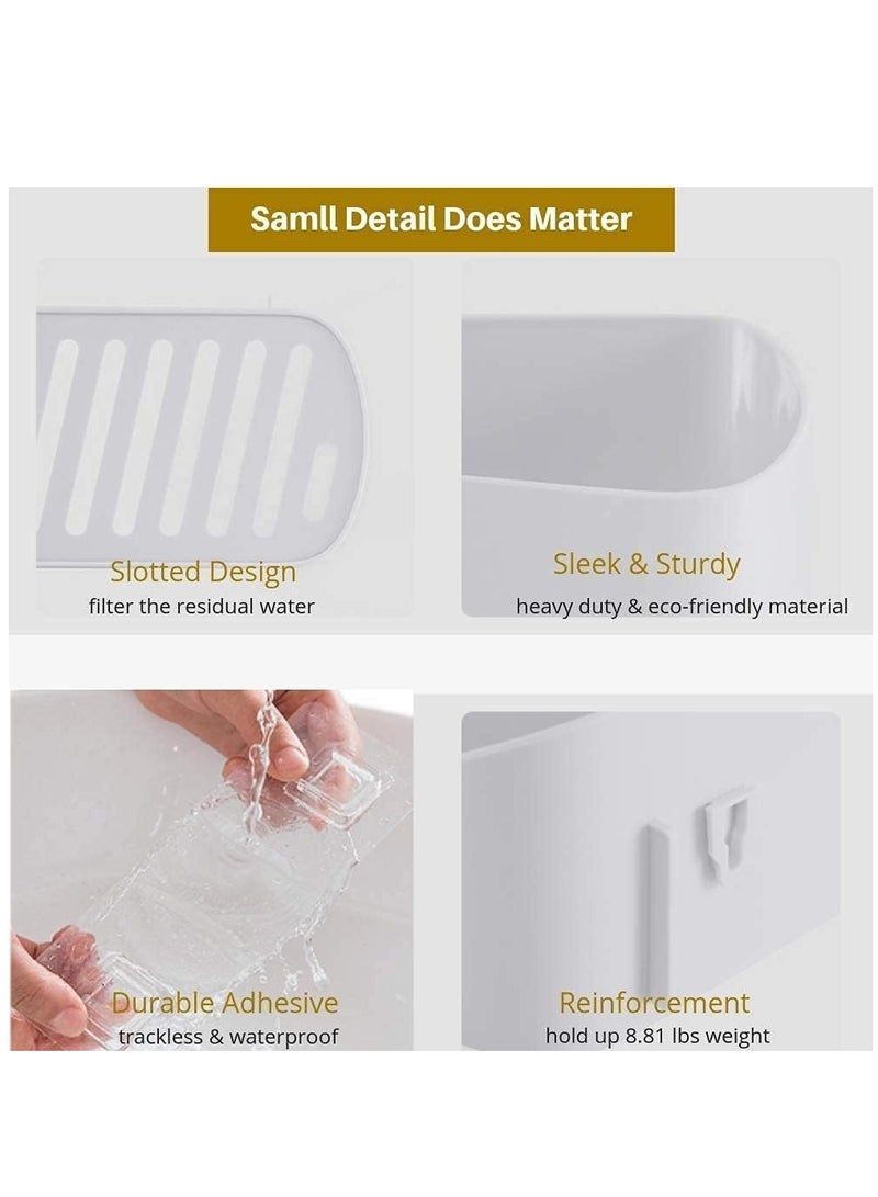 Adhesive Shower Caddy, Wall Mounted Bathroom Shelf Organizer Storage Rack, No Drilling Shower Shelf Bath Essentials Shampoo Holder, Shower Caddy for Shower Room, Bathroom, Kitchen, White - Image 2