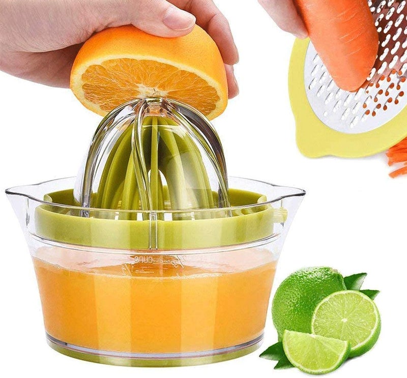 Drizom Citrus Lemon Orange Juicer Manual Hand Squeezer with Builtin Measuring Cup and Grater 12OZ Green