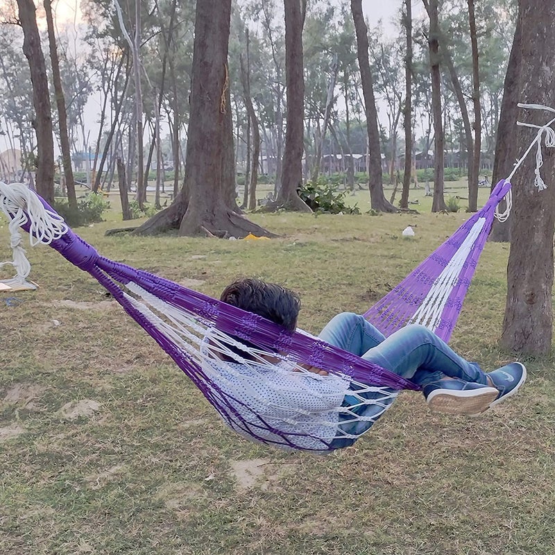 CRM TRADERS CRM TRADERS Handcrafted Nylon Rope Swing Hammock Garden Net Mesh Bed For Camping Activities Multicolor  - Image 1