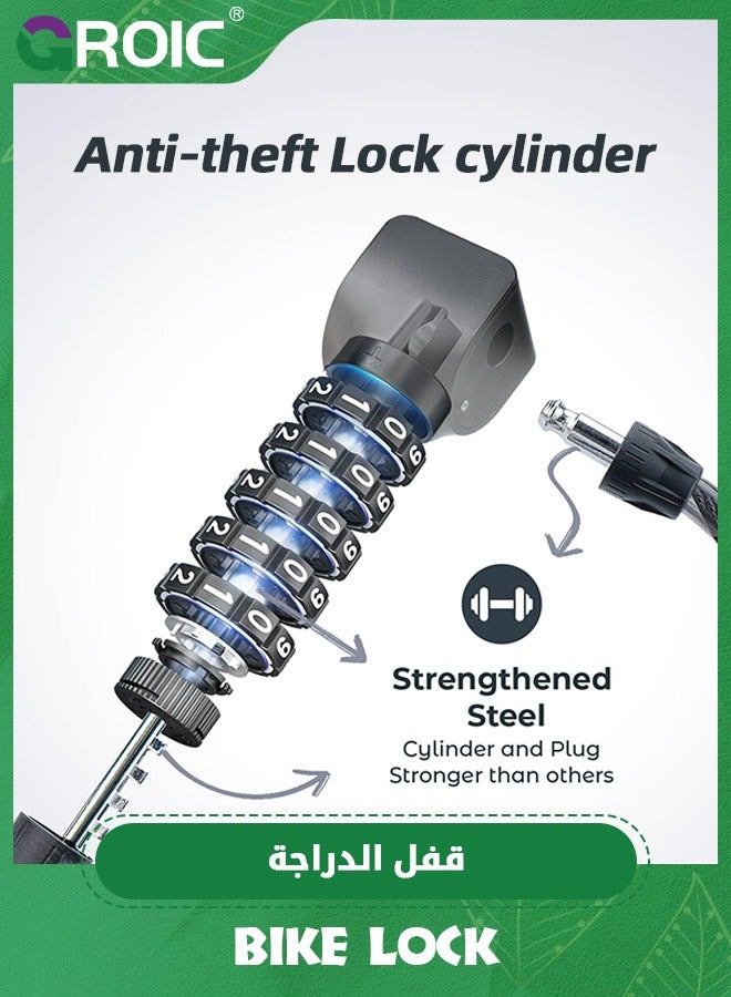 GROIC Bike Lock,Anti-Theft Bicycle Cable Lock 5-Digit Combination Password with Key，Chain Lock for Bike,Motorcycle,Bike Lock Combination with Mounting Bracket, Bike Accessories - Image 5
