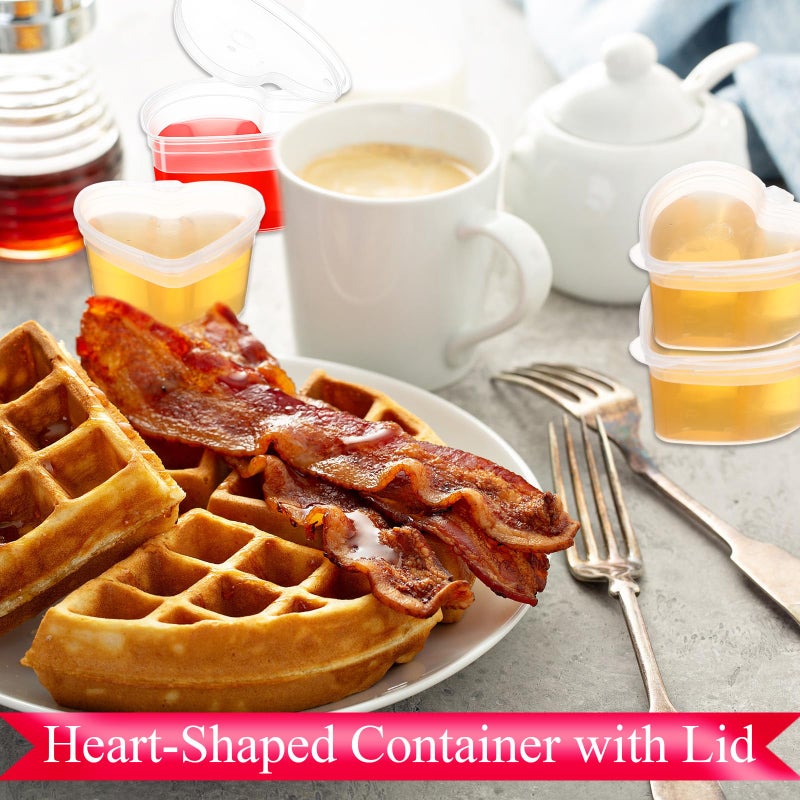 CHENGU 25 Sets 1.5 oz Heart Shaped Disposable Sauce Cups with Lids Heart Shaped Slime Storage Containers Clear Plastic Storage Container Reusable Seasoning Portion Dispenser Cups for Valentine's Day - Image 5