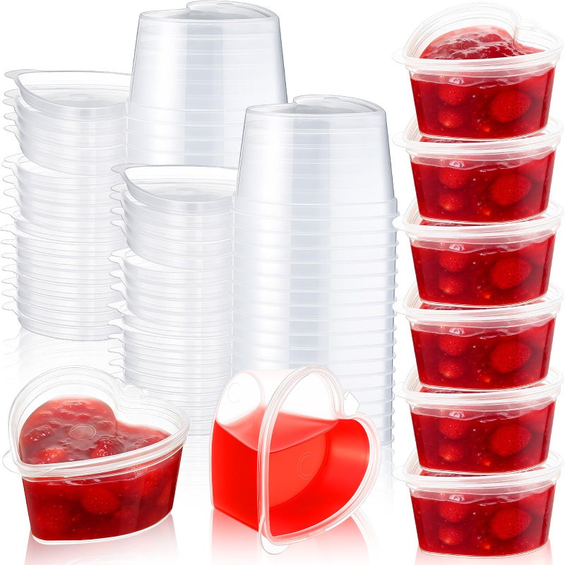 CHENGU 25 Sets 1.5 oz Heart Shaped Disposable Sauce Cups with Lids Heart Shaped Slime Storage Containers Clear Plastic Storage Container Reusable Seasoning Portion Dispenser Cups for Valentine's Day - Image 1