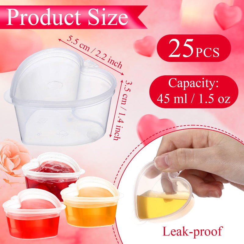 CHENGU 25 Sets 1.5 oz Heart Shaped Disposable Sauce Cups with Lids Heart Shaped Slime Storage Containers Clear Plastic Storage Container Reusable Seasoning Portion Dispenser Cups for Valentine's Day - Image 2