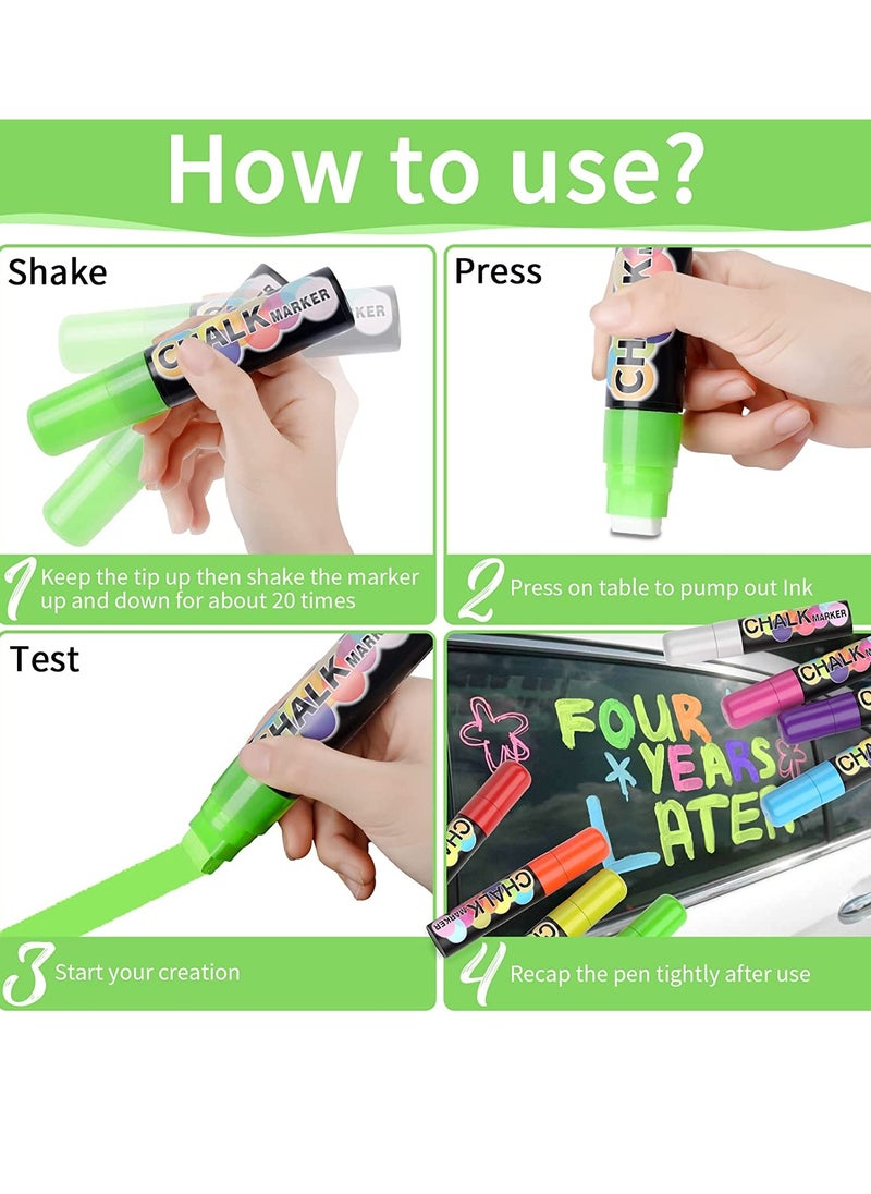 SYOSI Jumbo Chalk Window Markers for Cars Glass Washable - 8 Colors Liquid Chalk Markers Pen With 15mm Wide Tips, Chalkboard Markers, Window Paint Markers For Car Decoration, Auto Glass, Poster, Business  - Image 4