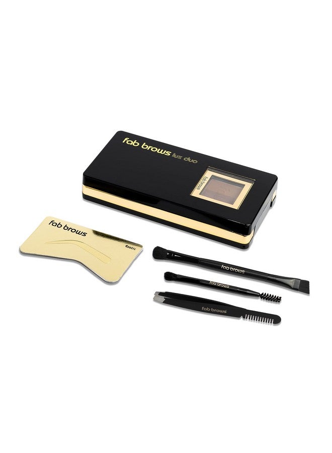 Fab Brows Lux Duo Stencil Eyebrow Kit Ultimate Brow Stencil Kit With Duo Brow Powder Highlighter Powder Stencil Shapes Eyebrow Tools & Compact Mirror Eyebrow Stencil Kit Dark Brown/Chocolate - Image 3