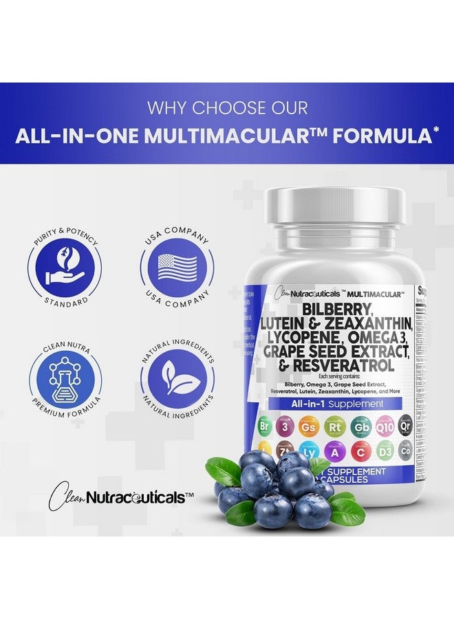 Clean Nutraceuticals فيتامينات صحة العين من كلين نيوتراسيتيكالز مع التوت الأزرق واللوتين والزيكسانثين والليكوبين والريسفيراترول ومستخلص بذور العنب وأوميغا 3 والأستازانتين - فيتامين العين - عبوتين - Image 3