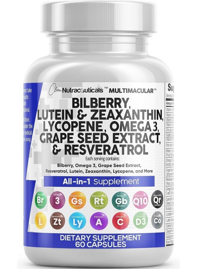 Clean Nutraceuticals فيتامينات صحة العين من كلين نيوتراسيتيكالز مع التوت الأزرق واللوتين والزيكسانثين والليكوبين والريسفيراترول ومستخلص بذور العنب وأوميغا 3 والأستازانتين - فيتامين العين - عبوتين - Image 1