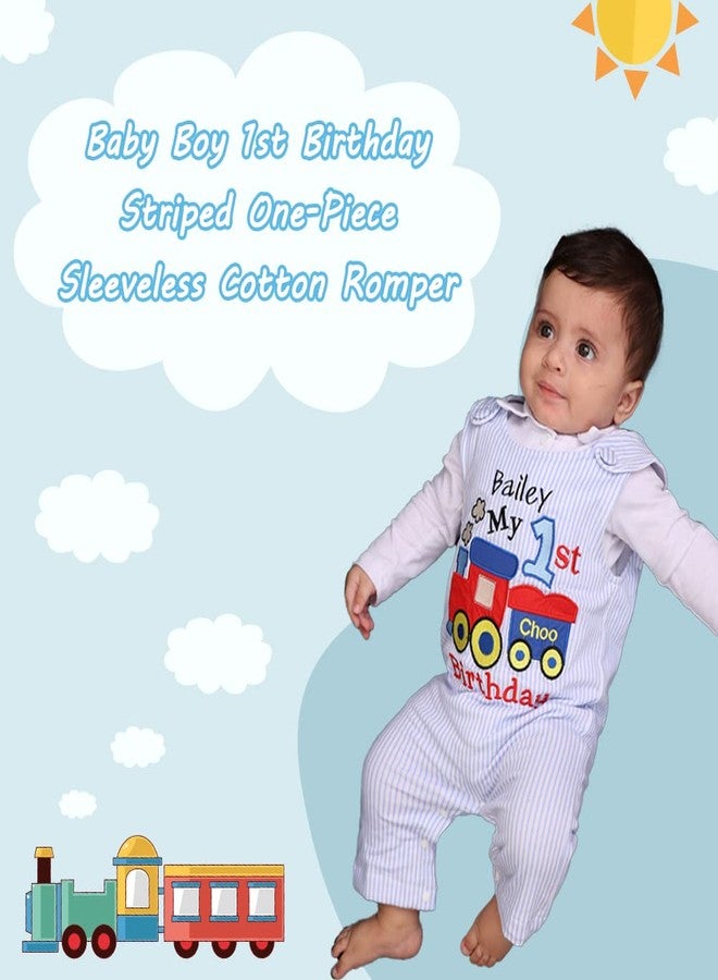 XIFAMNIY Infant Baby Boy embroidered Seersucker Shortall 1st Birthday Striped One-Piece Sleeveless Cotton Romper Summer Jumpsuit Cake Smash Clothes - Image 5
