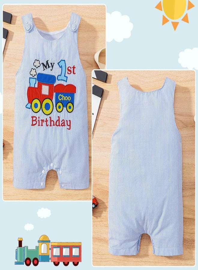 XIFAMNIY Infant Baby Boy embroidered Seersucker Shortall 1st Birthday Striped One-Piece Sleeveless Cotton Romper Summer Jumpsuit Cake Smash Clothes - Image 4