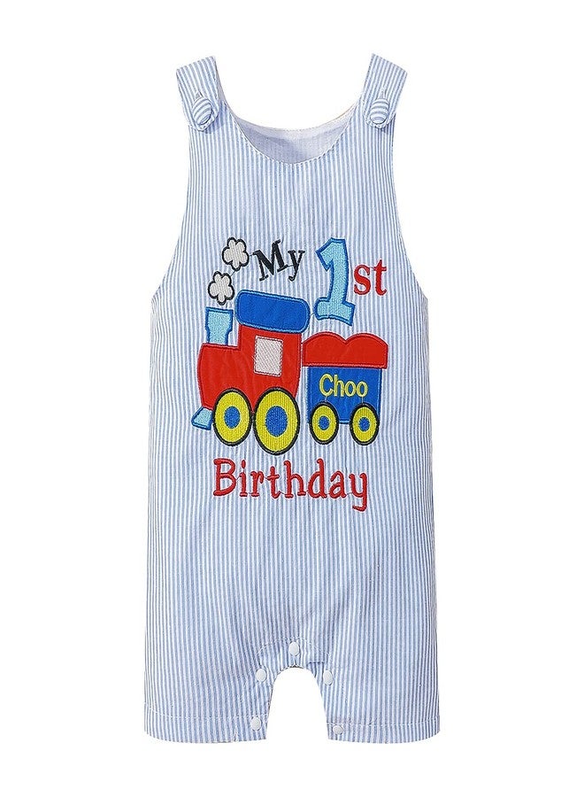 XIFAMNIY Infant Baby Boy embroidered Seersucker Shortall 1st Birthday Striped One-Piece Sleeveless Cotton Romper Summer Jumpsuit Cake Smash Clothes - Image 1