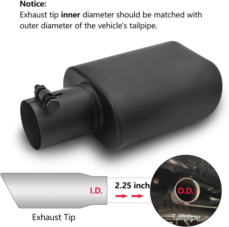 A-KARCK فوهة العادم المربعة A-KARCK 2.25" مدخل، طلاء أسود فوهة عادم مستطيلة 3" × 5.5" مخرج 9.5" طول تصميم مثبت بالبراغي - Image 3
