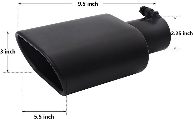 A-KARCK فوهة العادم المربعة A-KARCK 2.25" مدخل، طلاء أسود فوهة عادم مستطيلة 3" × 5.5" مخرج 9.5" طول تصميم مثبت بالبراغي - Image 2