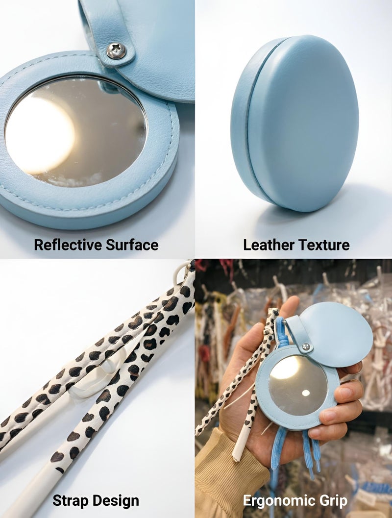 Leather - Stylish handheld mirror with ultra-clear glass surrounded by durable artificial leather frame and a snap closure guard ensuring long-lasting pristine condition. (option 1) - Image 5