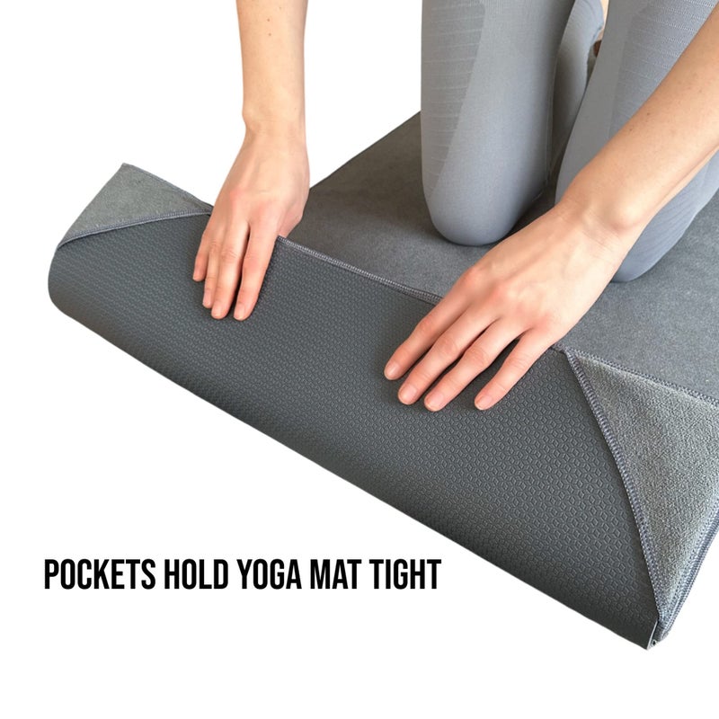 NORCIA Yoga Towel, Non Slip Hot Yoga Mat Towel with Corner Pockets, Mat-Sized 24"x72", 100% Microfiber Sweat Absorbent, Perfect for Hot Yoga, Bikram, Pilates and Yoga Mats (Grey) - Image 4